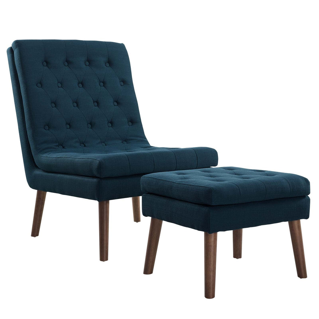 Modify Upholstered Lounge Chair and Ottoman in Azure