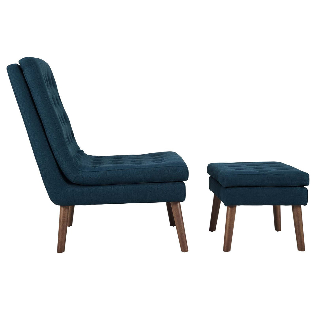 Modify Upholstered Lounge Chair and Ottoman in Azure