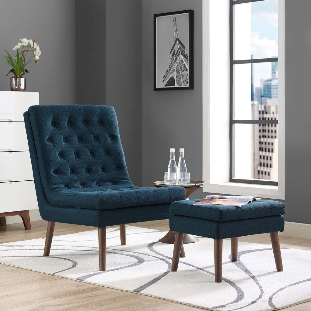 Modify Upholstered Lounge Chair and Ottoman in Azure