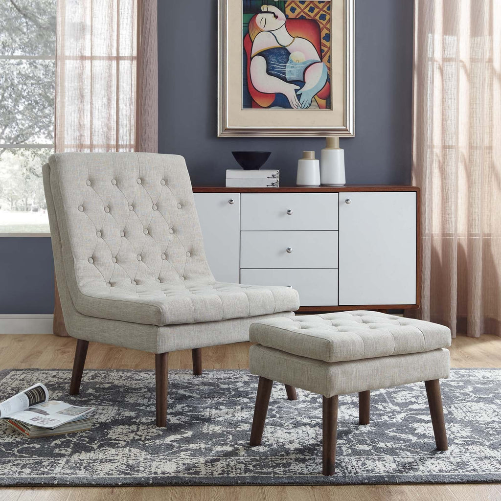 Modify Upholstered Lounge Chair and Ottoman in Beige