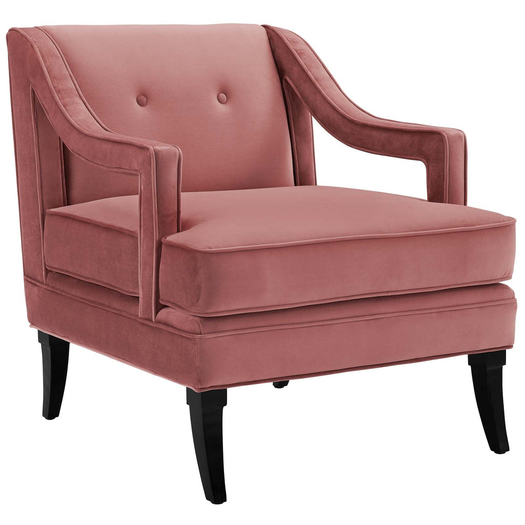 Concur Button Tufted Performance Velvet Armchair in Dusty Rose