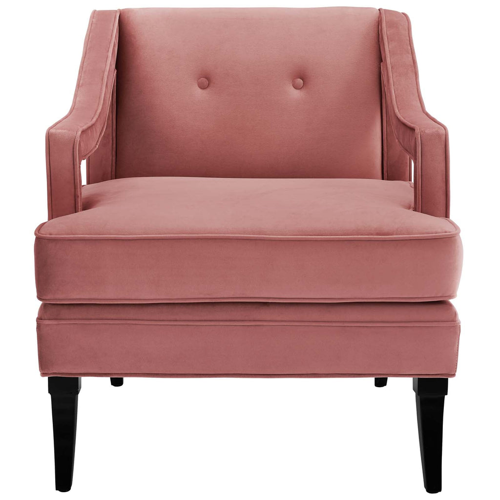 Concur Button Tufted Performance Velvet Armchair in Dusty Rose