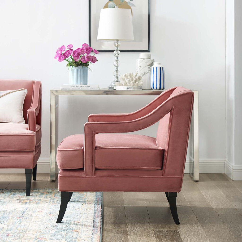 Concur Button Tufted Performance Velvet Armchair in Dusty Rose