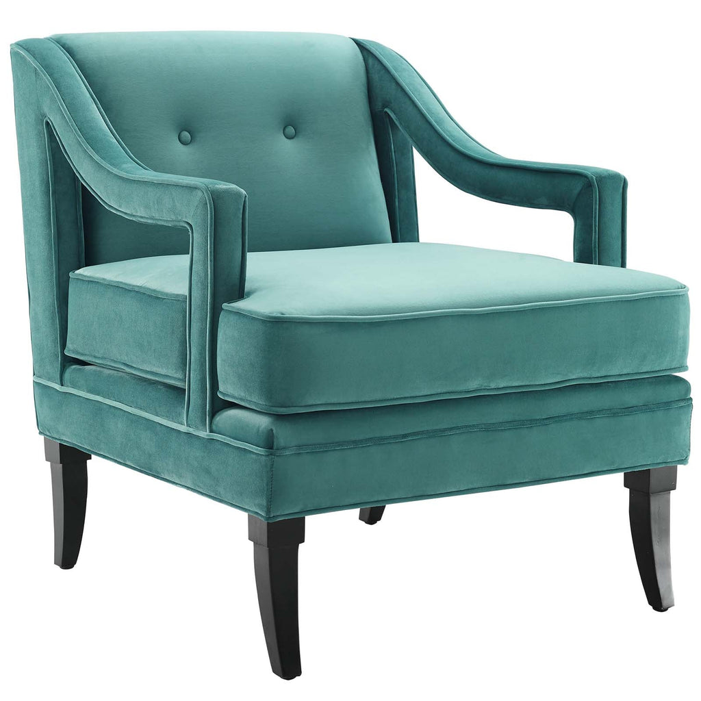 Concur Button Tufted Performance Velvet Armchair in Teal