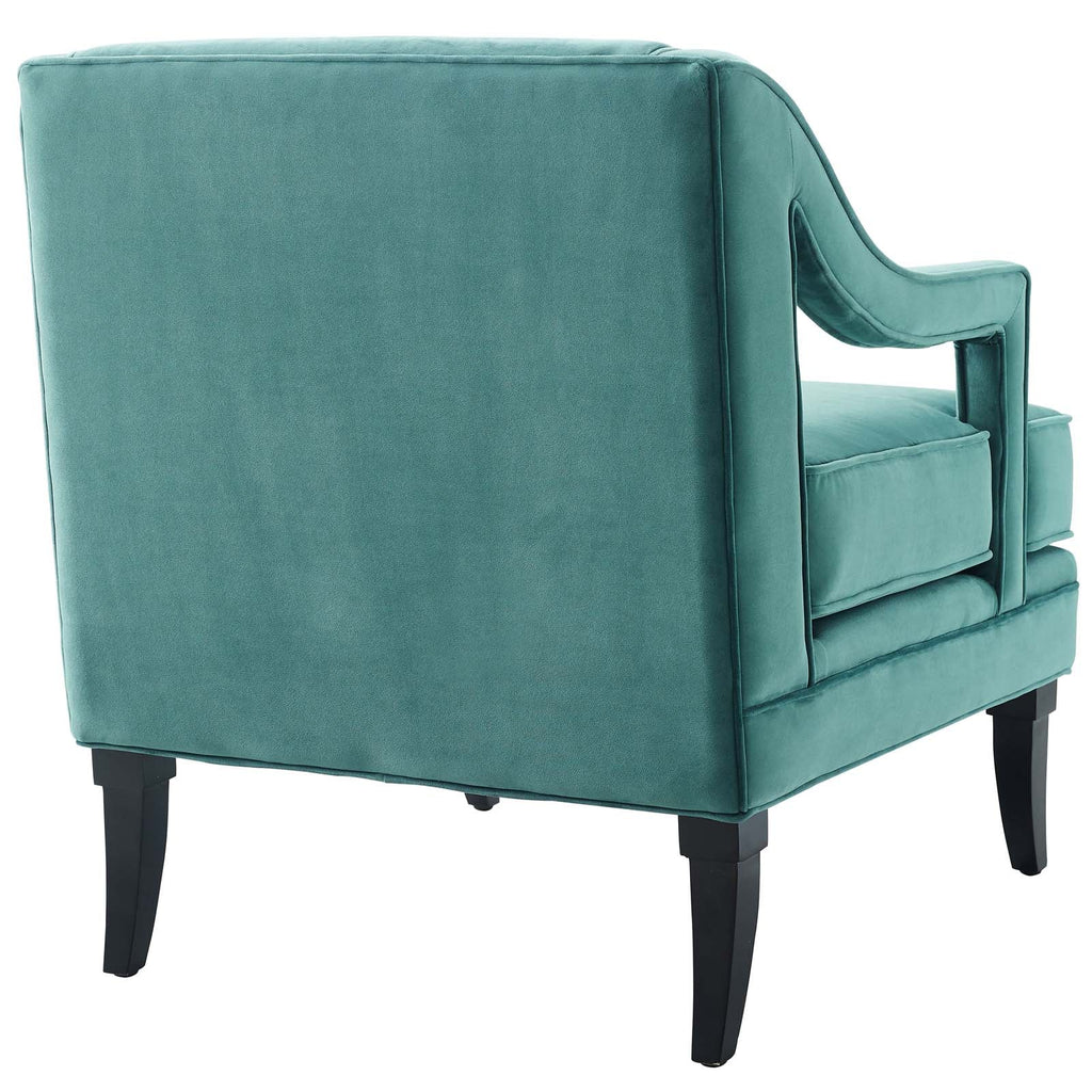 Concur Button Tufted Performance Velvet Armchair in Teal