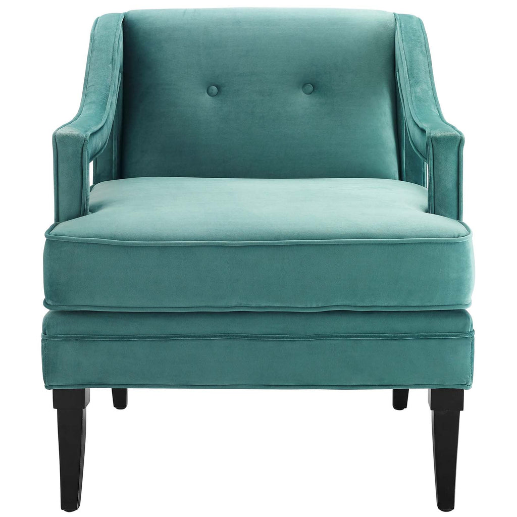 Concur Button Tufted Performance Velvet Armchair in Teal