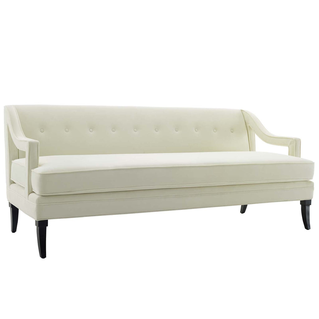 Concur Button Tufted Performance Velvet Sofa in Ivory
