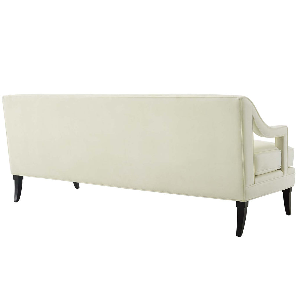 Concur Button Tufted Performance Velvet Sofa in Ivory