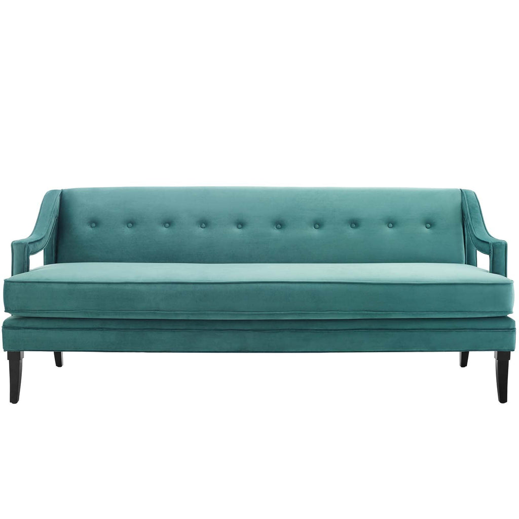 Concur Button Tufted Performance Velvet Sofa in Teal