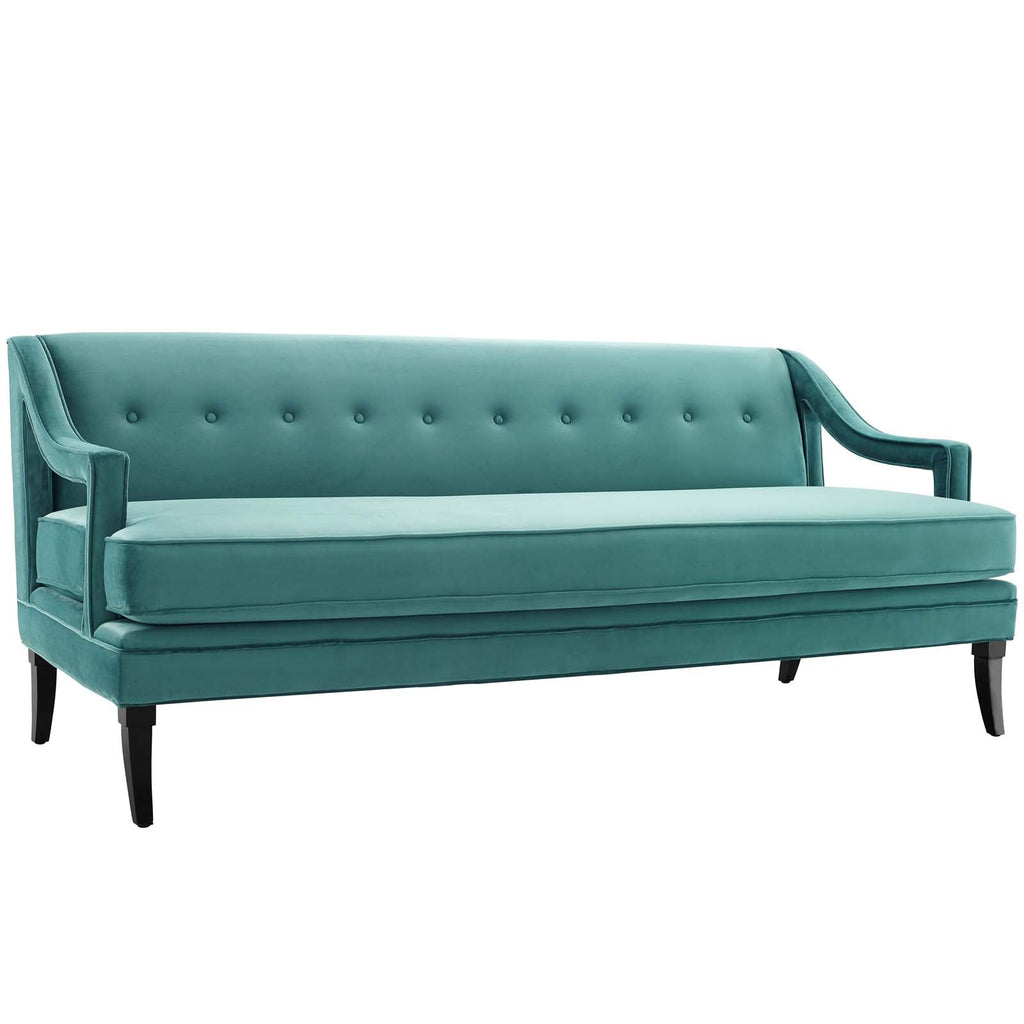 Concur Button Tufted Performance Velvet Sofa in Teal