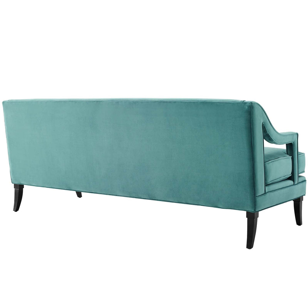 Concur Button Tufted Performance Velvet Sofa in Teal