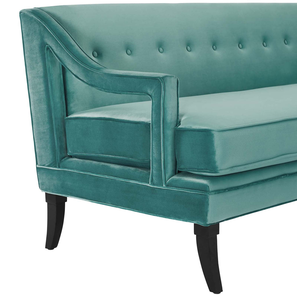 Concur Button Tufted Performance Velvet Sofa in Teal