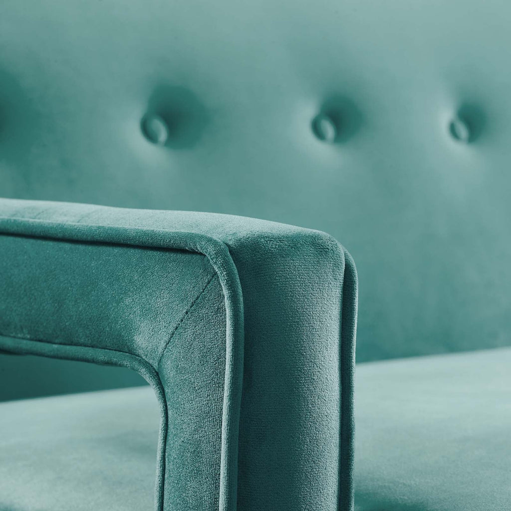 Concur Button Tufted Performance Velvet Sofa in Teal