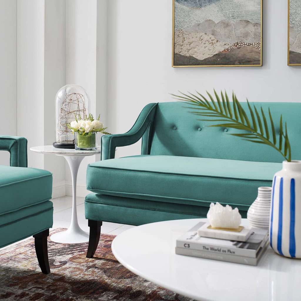 Concur Button Tufted Performance Velvet Sofa in Teal