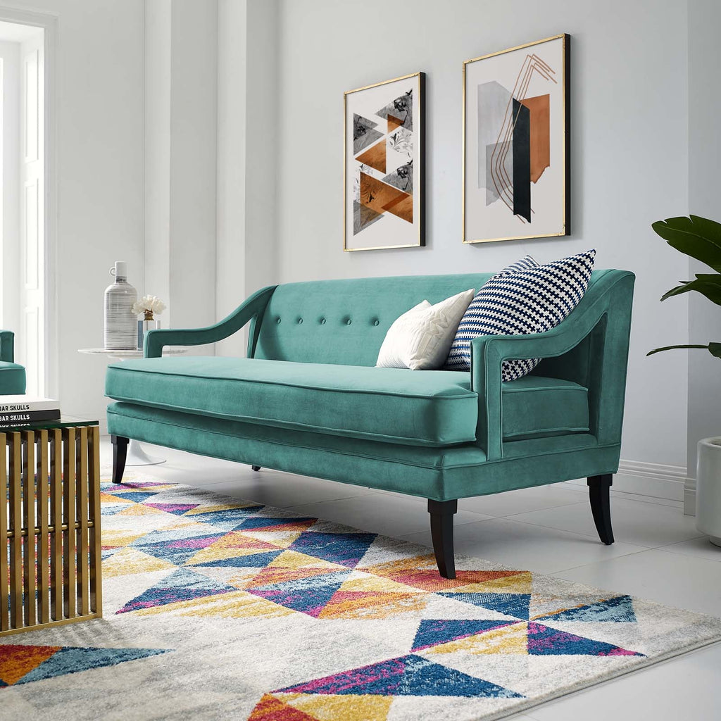 Concur Button Tufted Performance Velvet Sofa in Teal