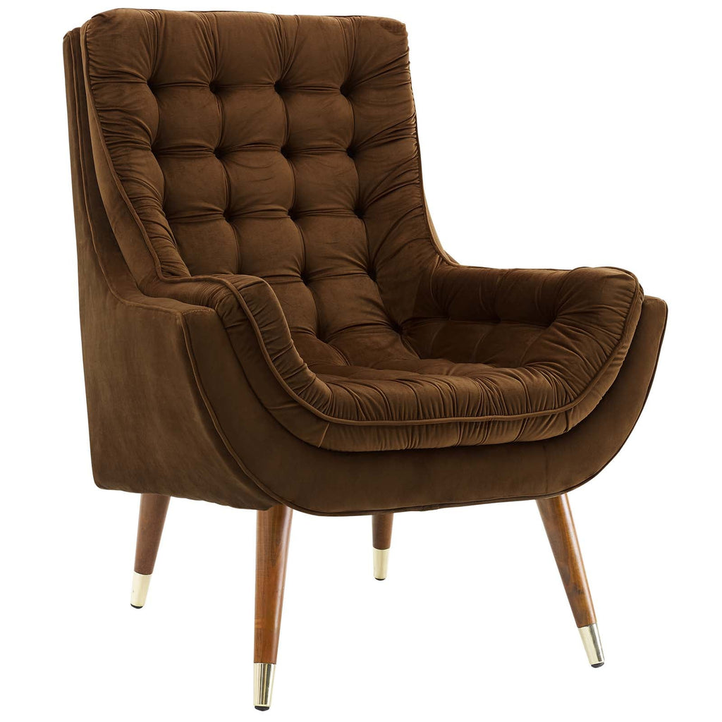 Suggest Button Tufted Performance Velvet Lounge Chair in Brown
