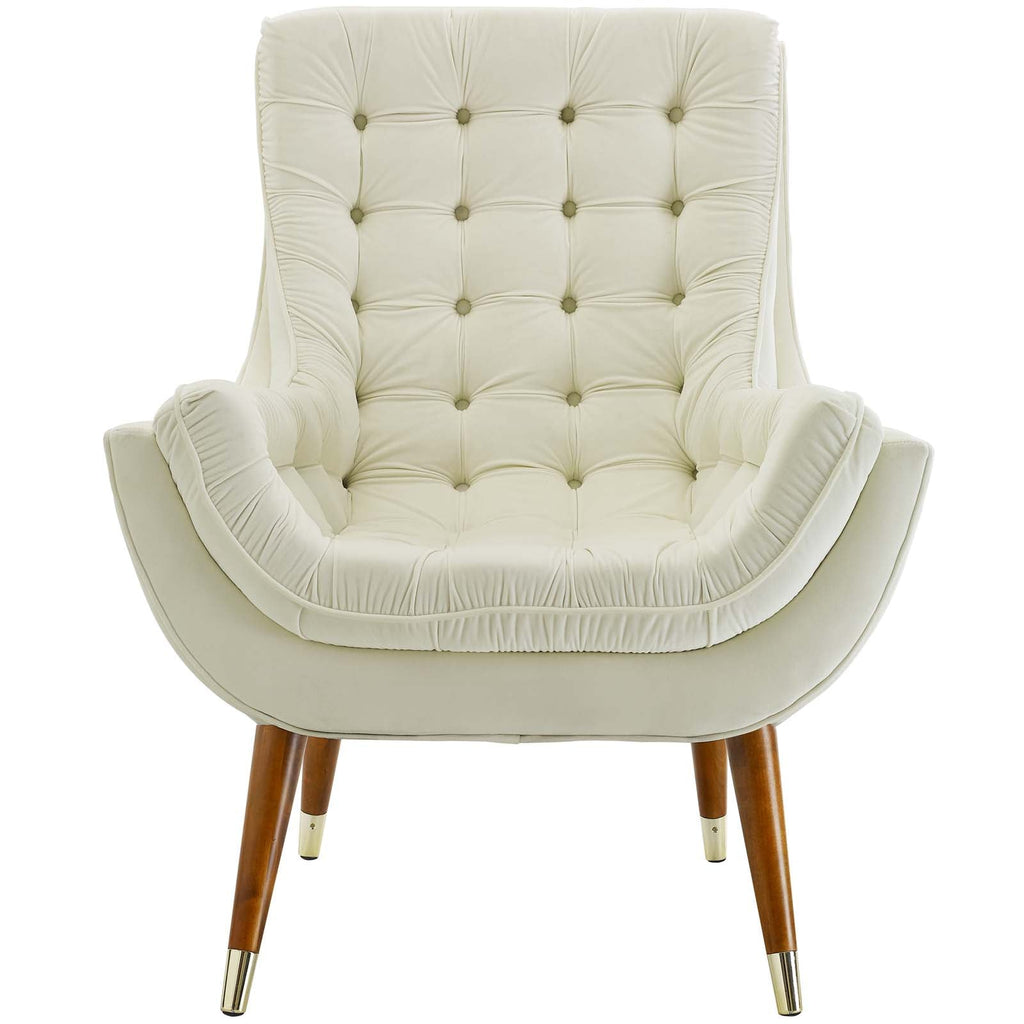 Suggest Button Tufted Performance Velvet Lounge Chair in Ivory