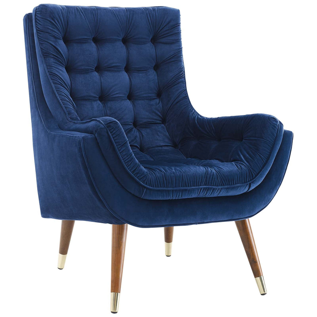 Suggest Button Tufted Performance Velvet Lounge Chair in Navy