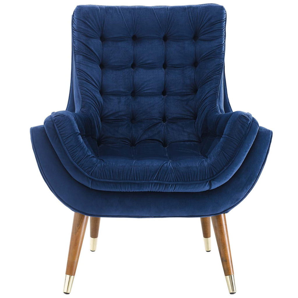 Suggest Button Tufted Performance Velvet Lounge Chair in Navy