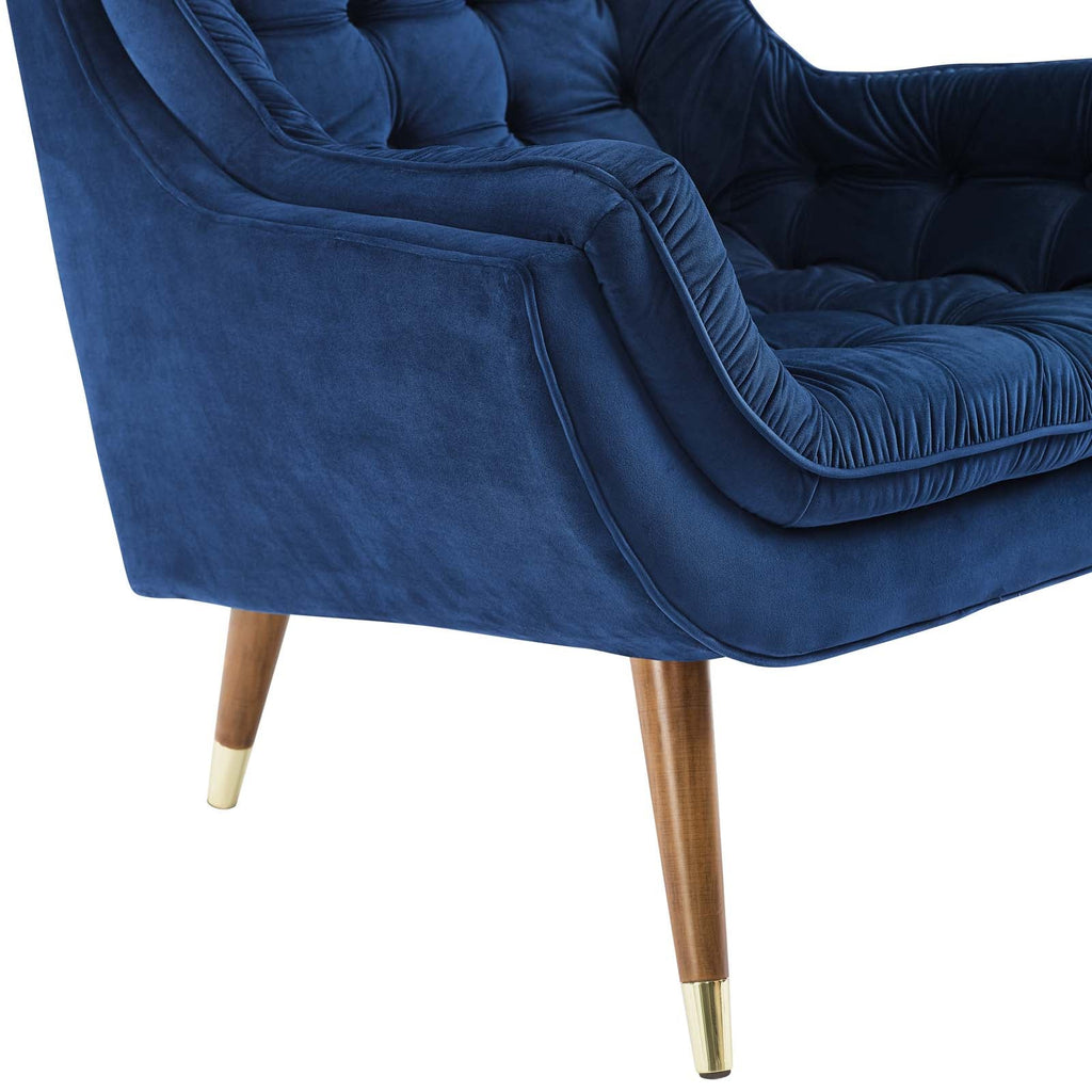 Suggest Button Tufted Performance Velvet Lounge Chair in Navy