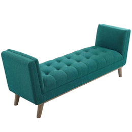 Haven Tufted Button Upholstered Fabric Accent Bench in Teal