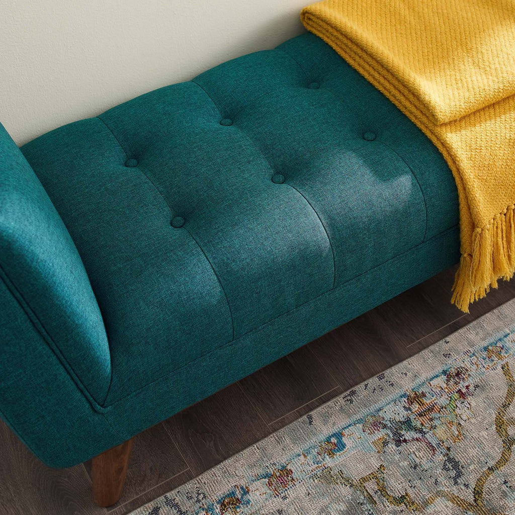 Haven Tufted Button Upholstered Fabric Accent Bench in Teal