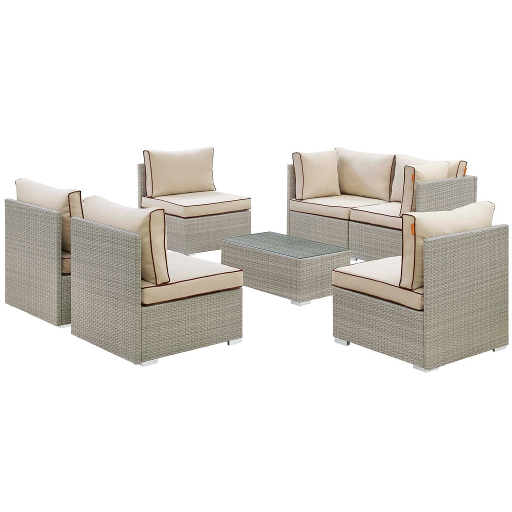 Repose 7 Piece Outdoor Patio Sectional Set in Light Gray Beige-2