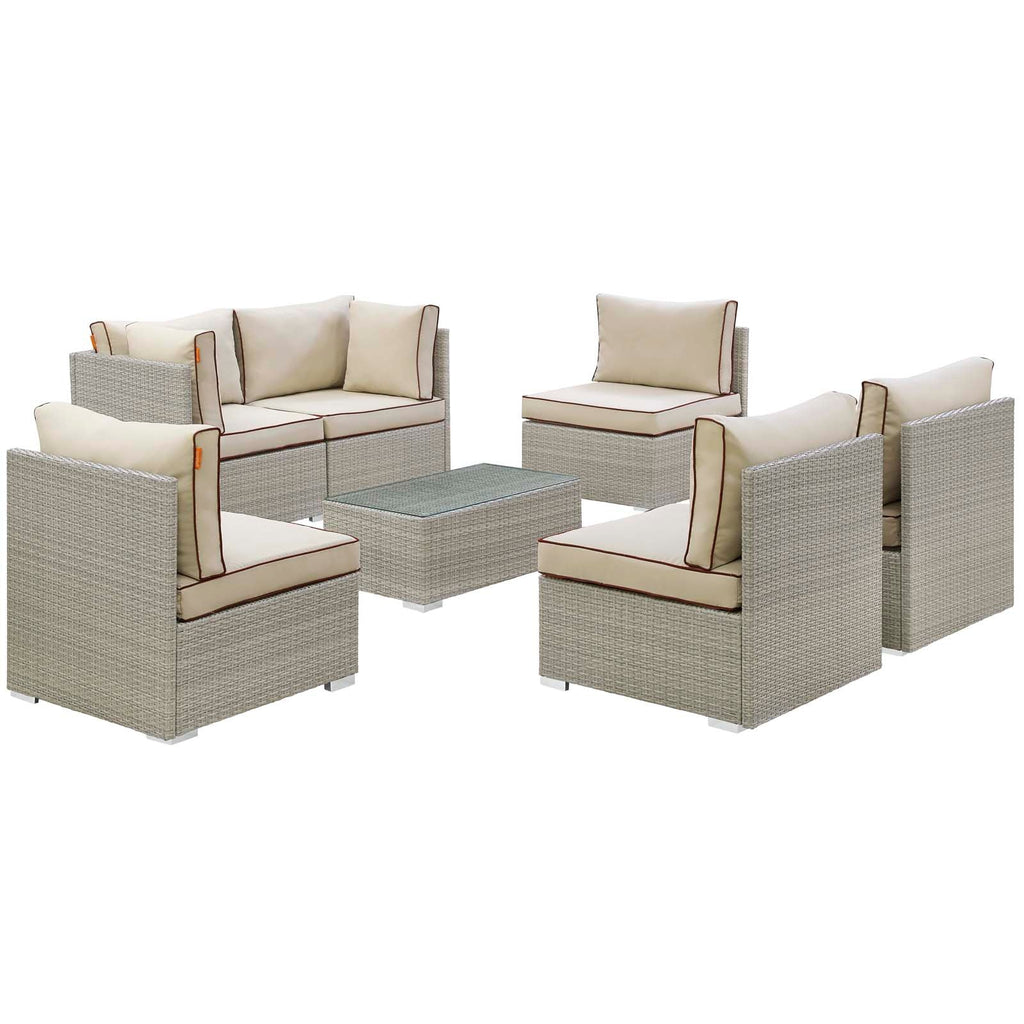 Repose 7 Piece Outdoor Patio Sectional Set in Light Gray Beige-2