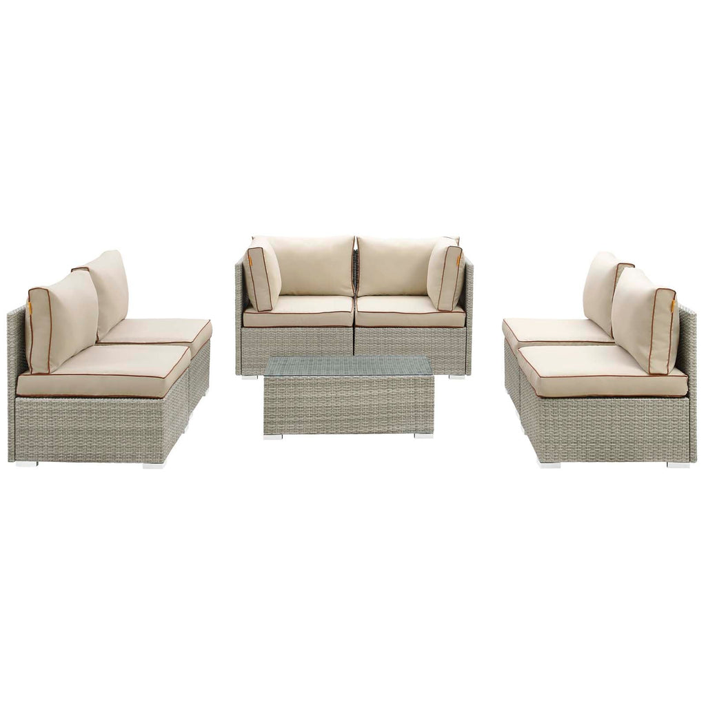 Repose 7 Piece Outdoor Patio Sectional Set in Light Gray Beige-2