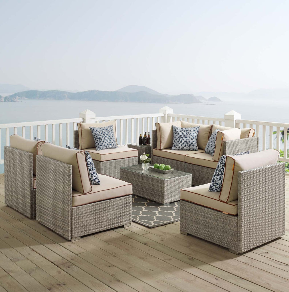 Repose 7 Piece Outdoor Patio Sectional Set in Light Gray Beige-2