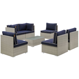 Repose 7 Piece Outdoor Patio Sectional Set in Light Gray Navy-2