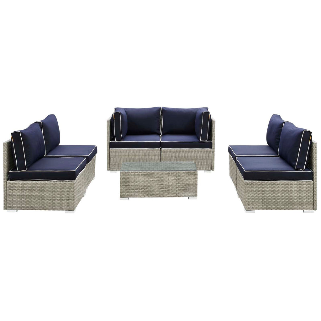 Repose 7 Piece Outdoor Patio Sectional Set in Light Gray Navy-2