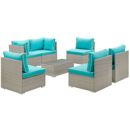 Repose 7 Piece Outdoor Patio Sectional Set in Light Gray Turquoise-2