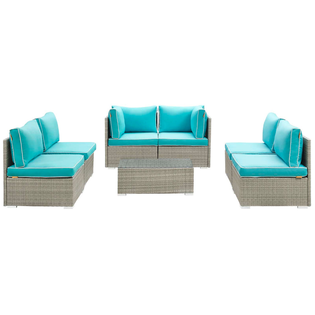 Repose 7 Piece Outdoor Patio Sectional Set in Light Gray Turquoise-2