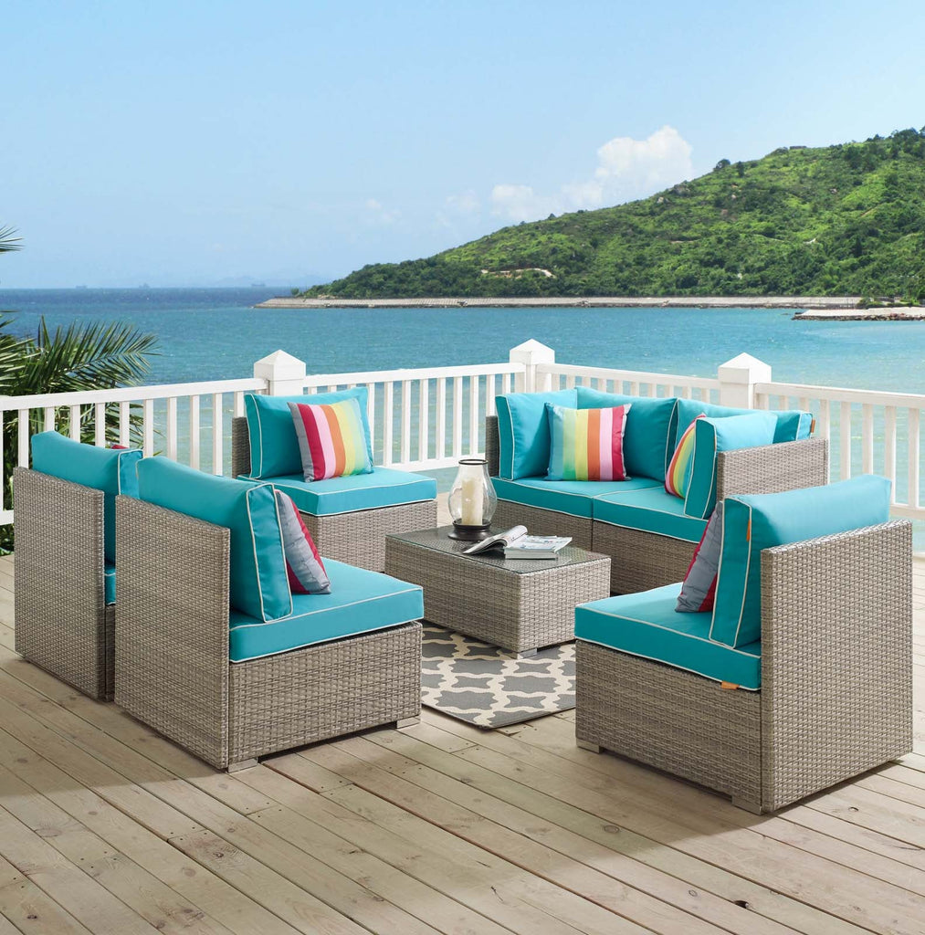 Repose 7 Piece Outdoor Patio Sectional Set in Light Gray Turquoise-2