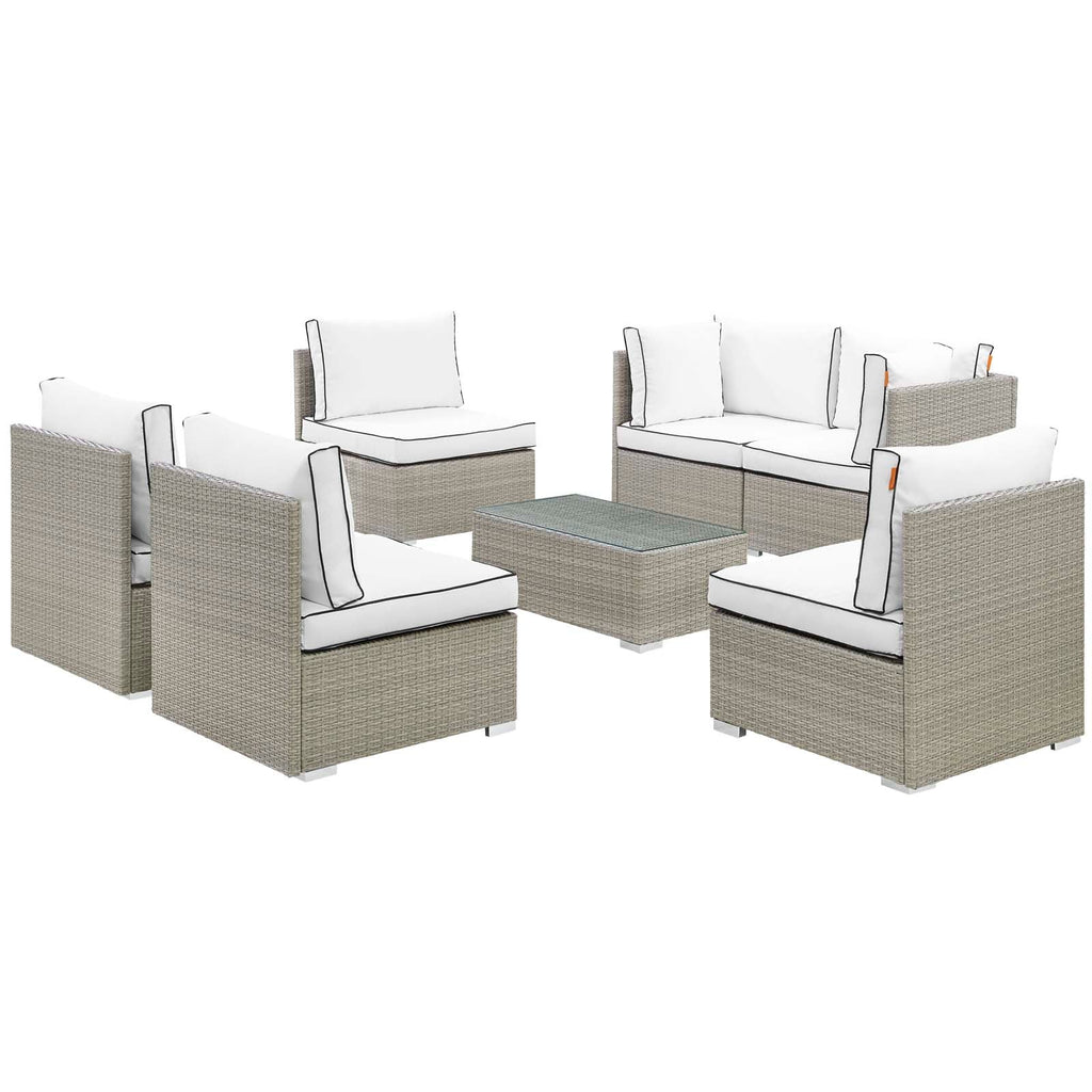 Repose 7 Piece Outdoor Patio Sectional Set in Light Gray White-2