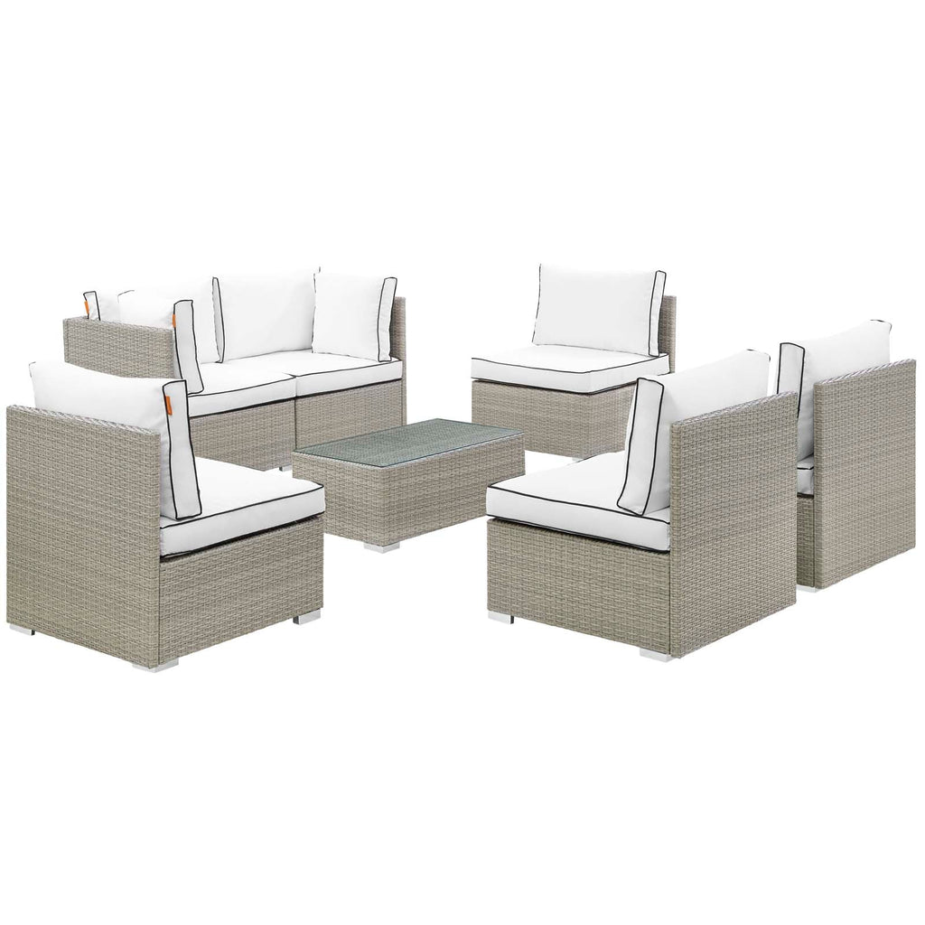 Repose 7 Piece Outdoor Patio Sectional Set in Light Gray White-2