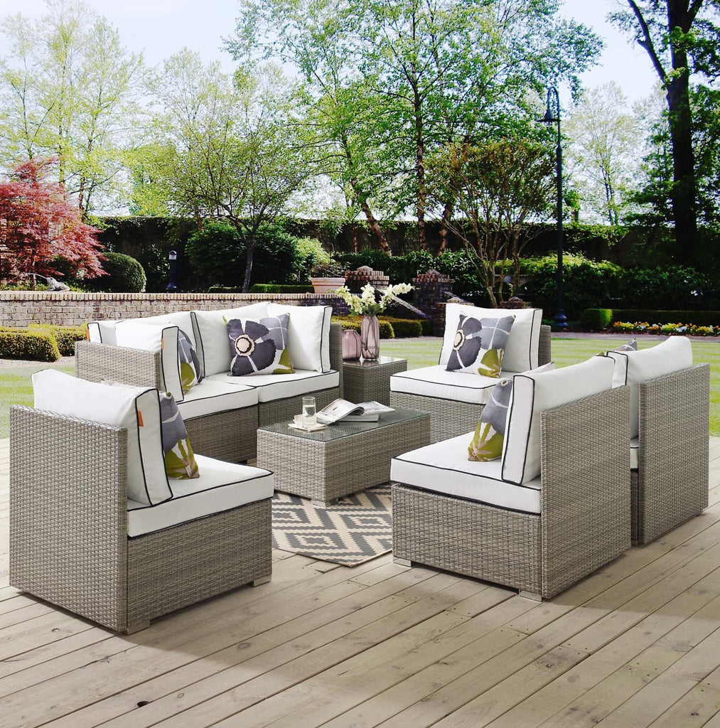 Repose 7 Piece Outdoor Patio Sectional Set in Light Gray White-2