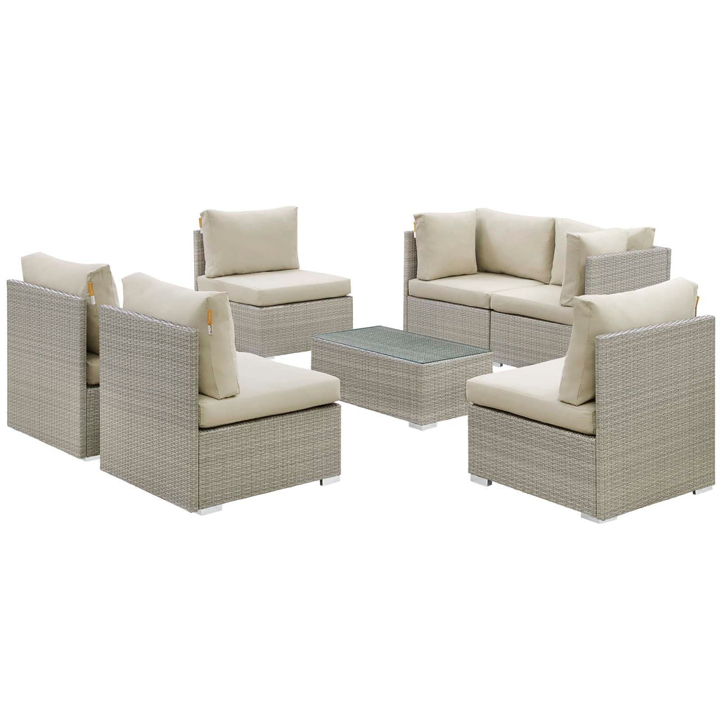 Repose 7 Piece Outdoor Patio Sunbrella Sectional Set in Light Gray Beige-2