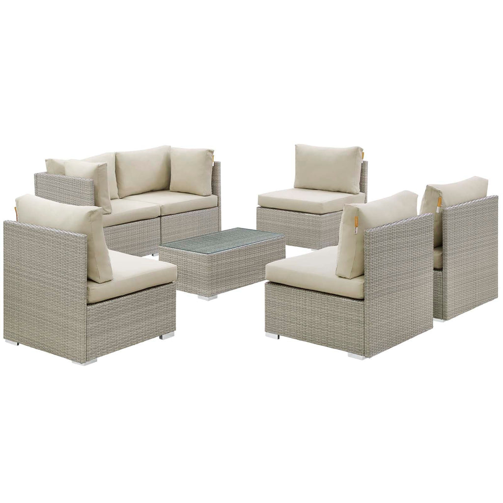 Repose 7 Piece Outdoor Patio Sunbrella Sectional Set in Light Gray Beige-2