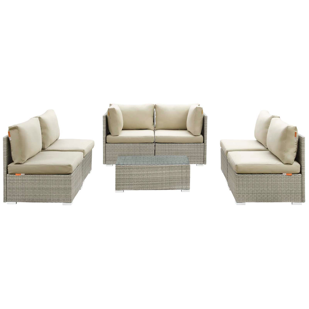 Repose 7 Piece Outdoor Patio Sunbrella Sectional Set in Light Gray Beige-2