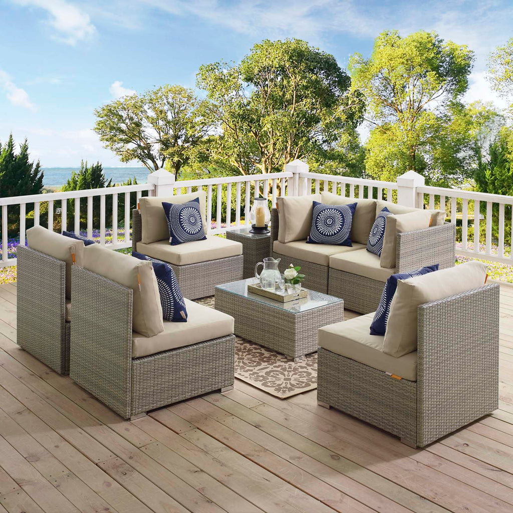 Repose 7 Piece Outdoor Patio Sunbrella Sectional Set in Light Gray Beige-2