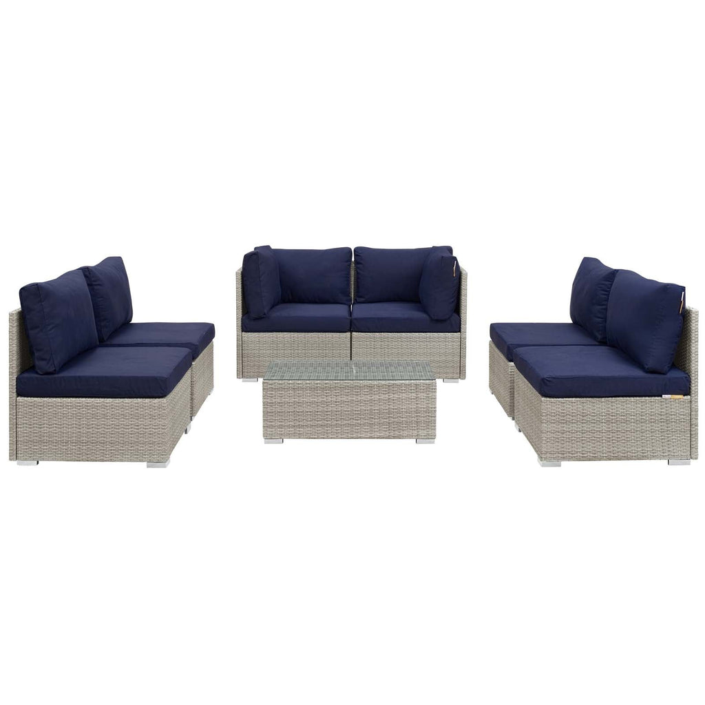 Repose 7 Piece Outdoor Patio Sunbrella Sectional Set in Light Gray Navy-2