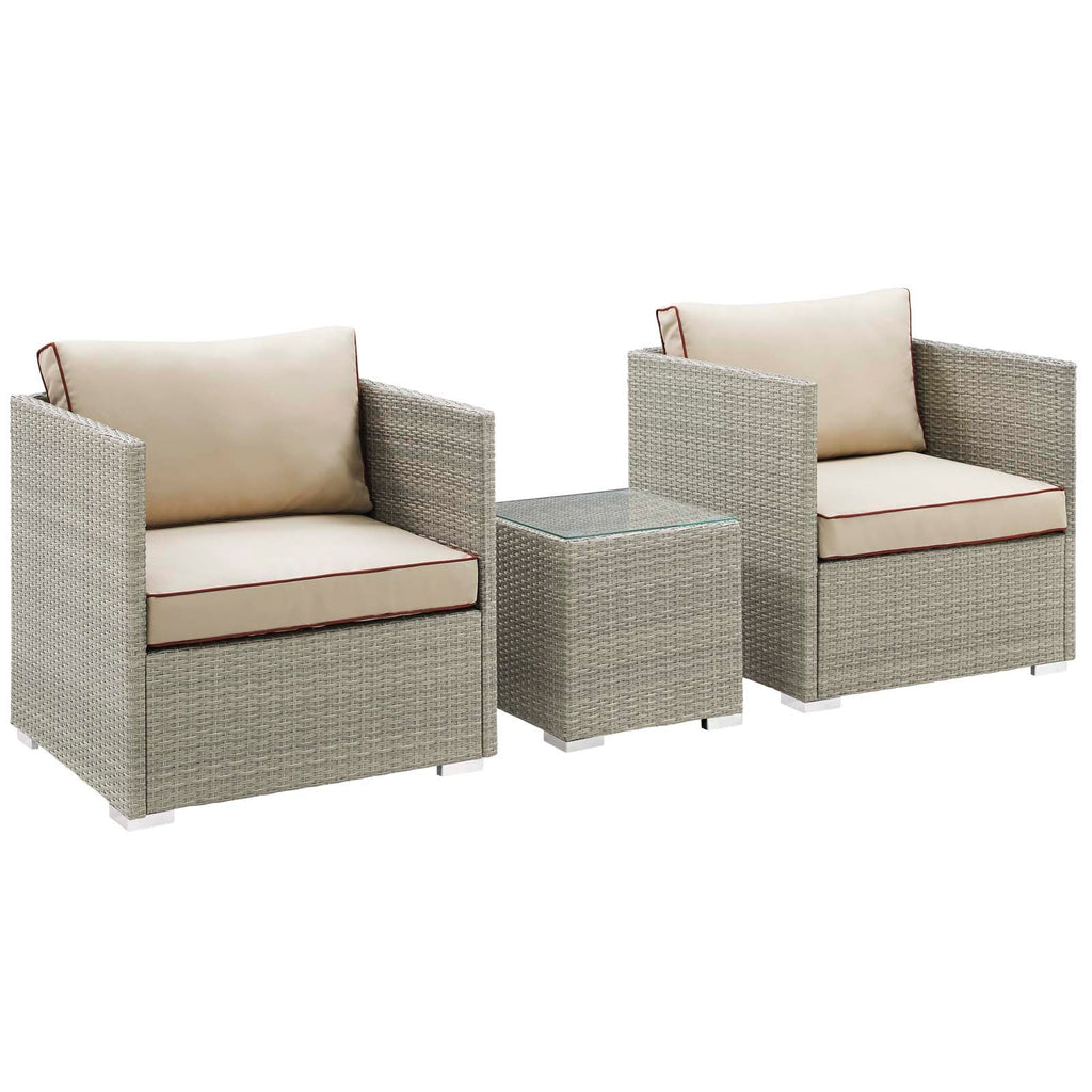 Repose 3 Piece Outdoor Patio Sectional Set in Light Gray Beige