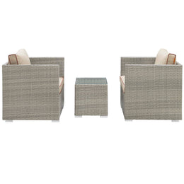 Repose 3 Piece Outdoor Patio Sectional Set in Light Gray Beige