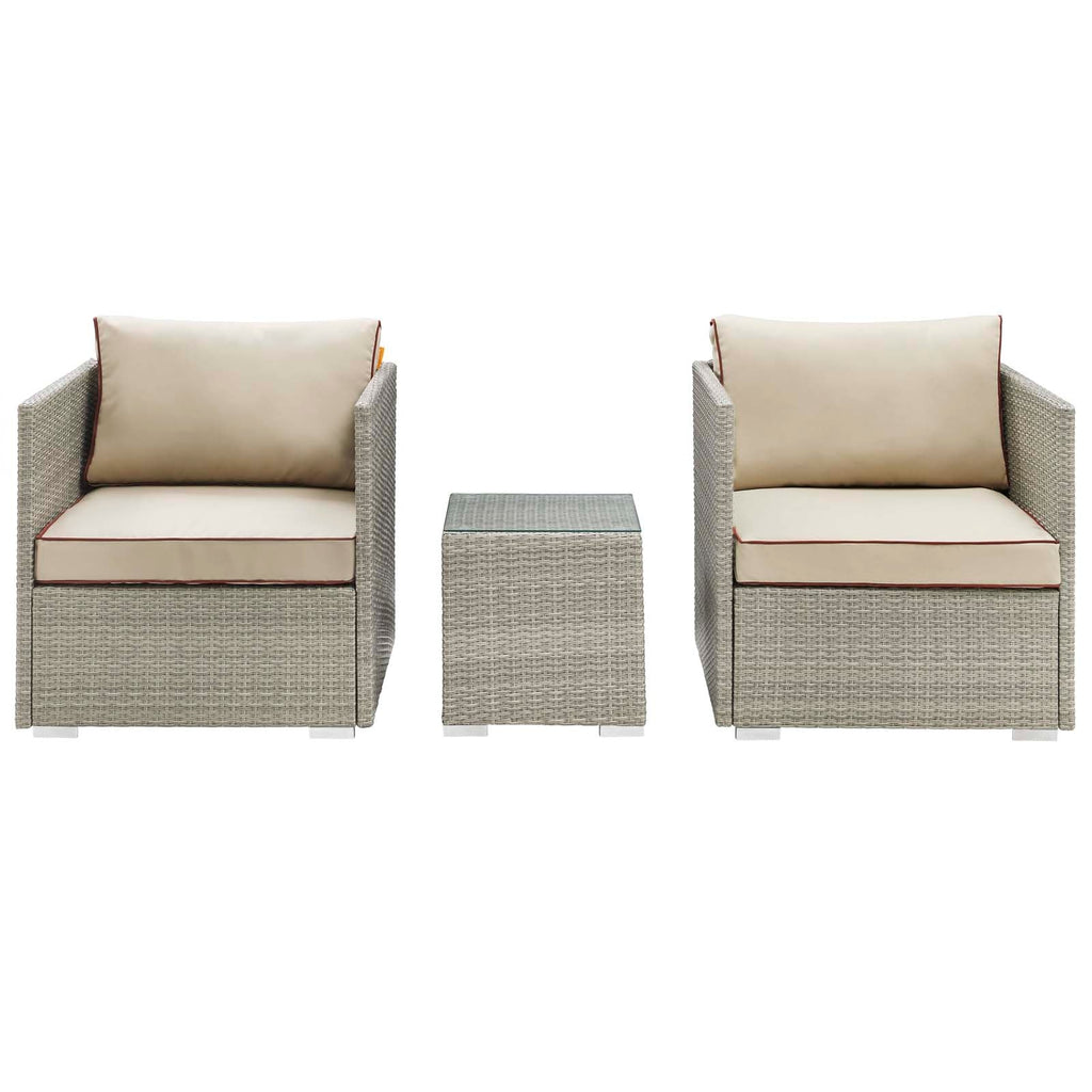 Repose 3 Piece Outdoor Patio Sectional Set in Light Gray Beige