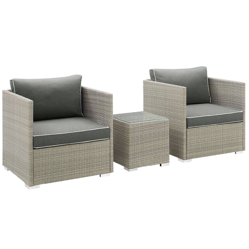 Repose 3 Piece Outdoor Patio Sectional Set in Light Gray Charcoal