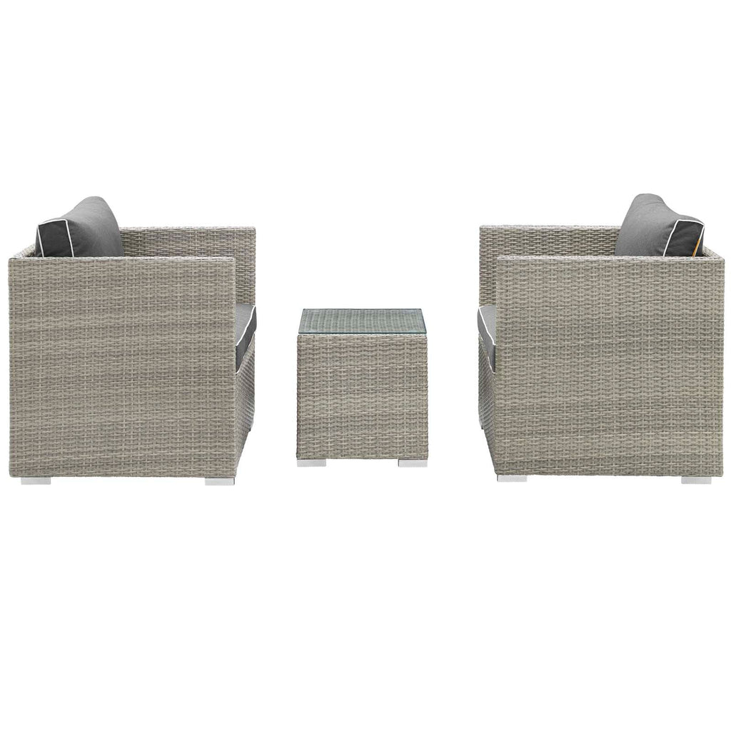Repose 3 Piece Outdoor Patio Sectional Set in Light Gray Charcoal