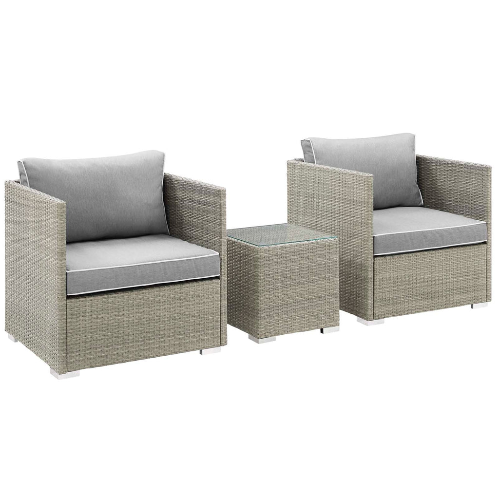 Repose 3 Piece Outdoor Patio Sectional Set in Light Gray Gray