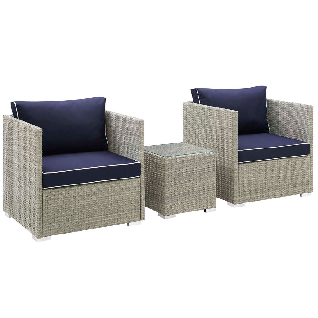 Repose 3 Piece Outdoor Patio Sectional Set in Light Gray Navy